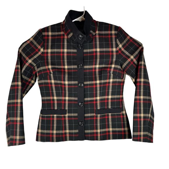 Vintage Pendleton 100% Virgin Wool Plaid Botton Front Mock Neck Jacket Size 6 - Picture 1 of 16